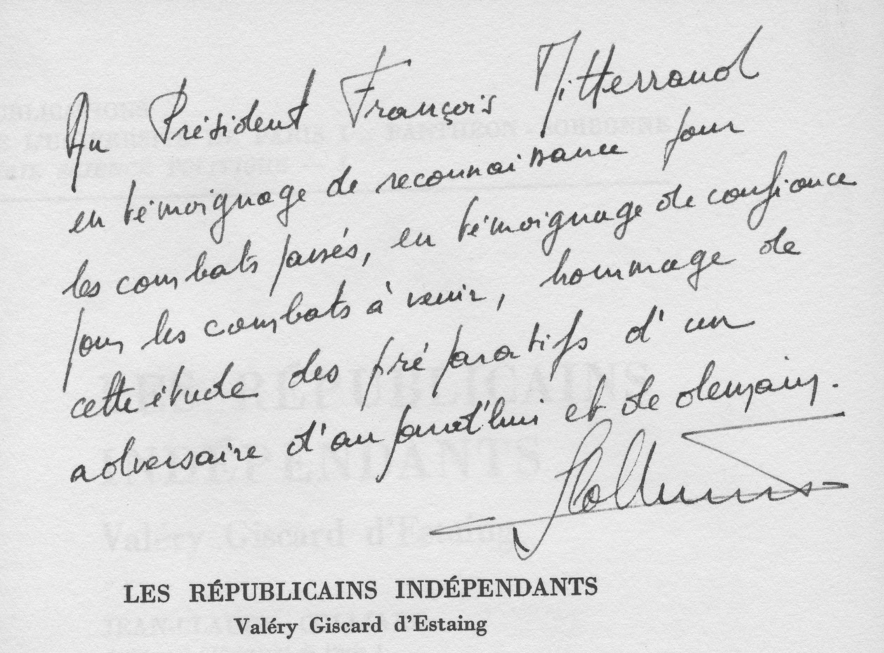 Dédicace de Jean-Claude Colliard à François Mitterrand